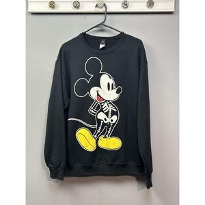 Disney Mickey Mouse Sweatshirt Mens Small Black Skeleton Graphic Pullover